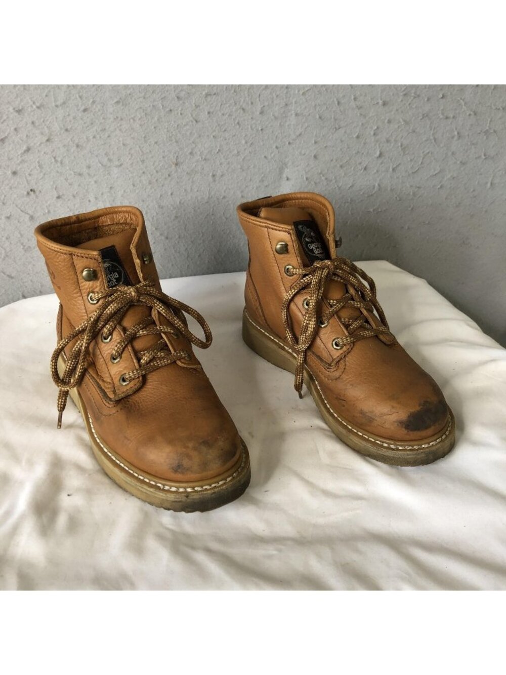 Georgia Boot Boots Mens Size 7.5 Brown Leather Wedge Work Chukka Oil Slip G6152